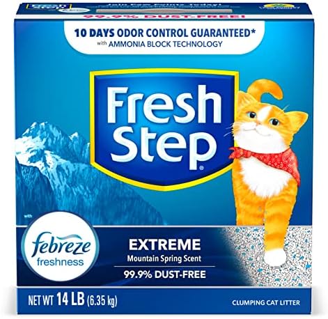 Комкующийся Пълнител за котешки тоалетни Fresh Step, Защита От миризмата С Febreze, 14 кг, Сиво-бели Гранули с
