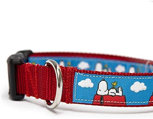 Нашийник за кучета Aw Paws Снупи & Woodstock и виси етикет за идентификация на домашни любимци (голям 1 Ширина 16-22 дължина)