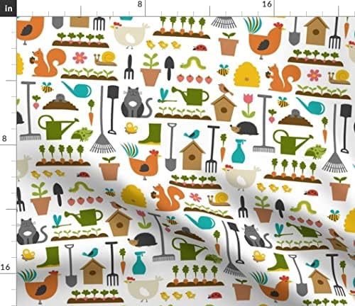 Плат Spoonflower - Градински инструменти, Пролетното Земеделие, Градина, Селска Мацка, Отпечатани на Маркови Памучен плат