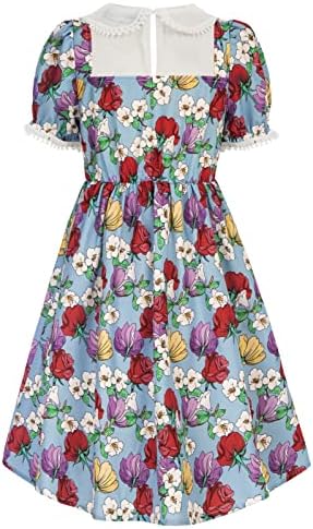 Рокля Midi Трапецовидна форма, с пищни ръкави и рюшами за момичета, обличане на Миди с волани за деца от 6-12 години