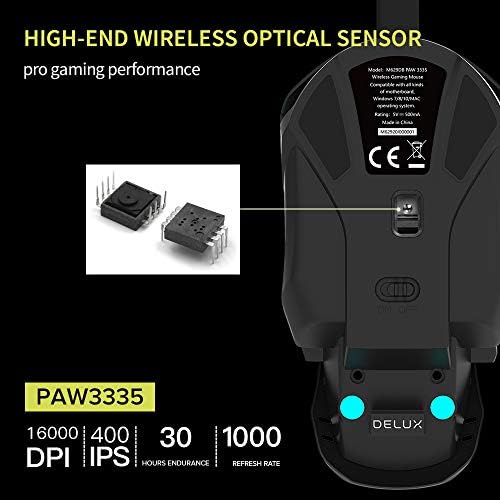 Безжична Ергономична детска мишка DeLUX със сензор PAW3335, резолюция от 100 до 16 000 dpi, Персонални Основи,