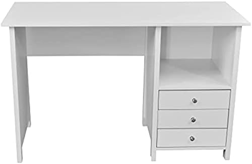 Модерен бюро BRUZEY чисто бяло на цвят, с 3 чекмеджета за съхранение, мултифункционални и практични, бюро,