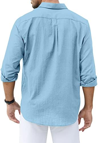 Мъжка риза Свободно Cut GIANZEN от памук и Лен Свободно Cut с дълги ръкави, Бизнес и Ежедневни Риза с копчета