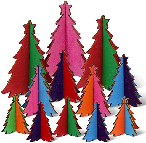 Spiareal 24 Бр Мини Цветен Интериор Коледно Дърво, Коледни Елхи Декор Плотове Селски Дървени Коледни Елхи Диференцирани Украса