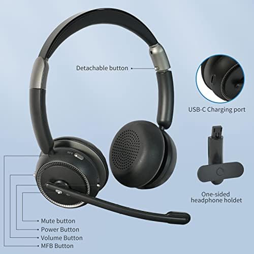 Bluetooth Слушалка с микрофон, Безжични слушалки V5.2 с една и две уши и функция за намаляване на Шума AI за мобилен телефон,