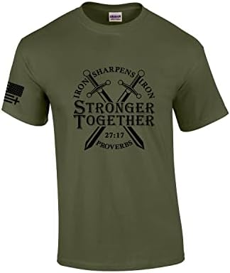 Мъжки Християнска Тениска Iron Sharpens Желязо Stronger Together Притчи 27:17 Тениска с Къс ръкав Graphic Tee