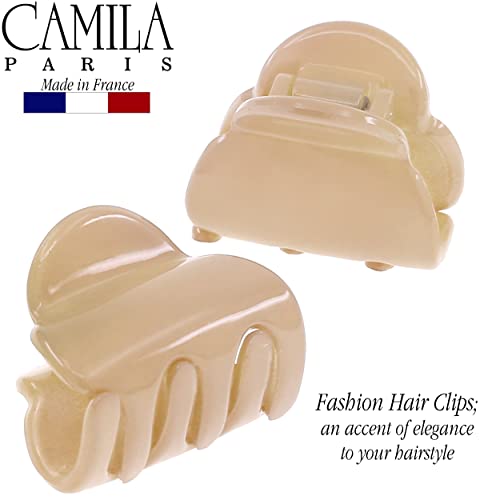 Camila Paris CP3480 Френска шнола за коса, за жени, Комплект от 2 малки бежово щипки за коса за момичета, Модни Трайни Аксесоари