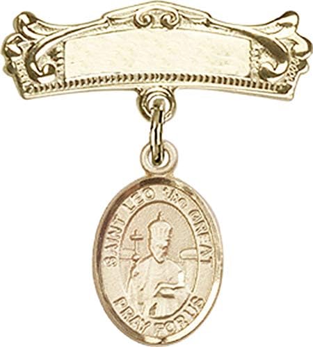 Детски икона Jewels Мания за талисман на Св. Лъв Велики и Извита полирани игла за иконата | Детски иконата със златен пълнеж