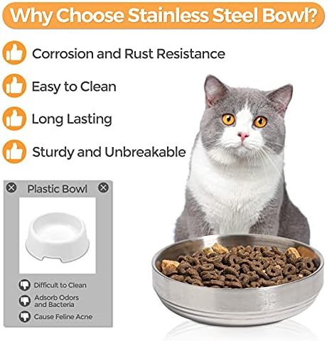 Купички за котки MSBC от хранително-вкусовата 304 неръждаема Стомана, Плитък и Широк Метален Комплект за подаване
