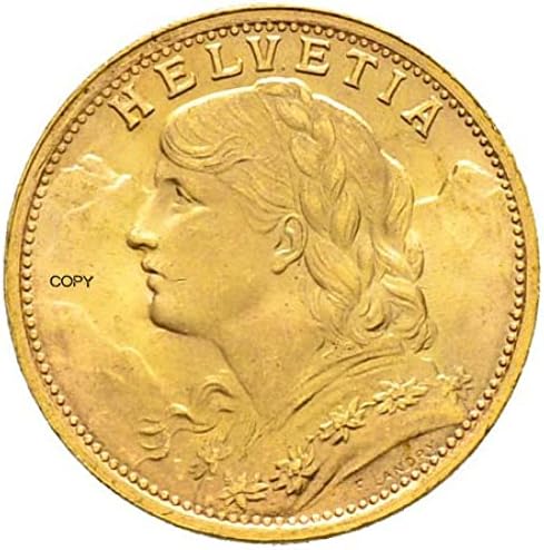 Златна монета на Конфедерация швейцария с тегло 20 Франка тегло 1935 паунда от Месинг, Метал, Копирующая Монета