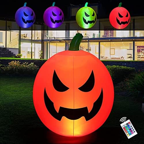 Надуваеми Играчки за Хелоуин Външни Декорации, Дистанционно Управление Възгордява Тиква Декор за Хелоуин с 16 Цветни светодиодни