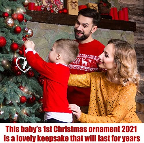 Първото Коледна украса на детето 2021 - Сребърно Сърце с висящи соской Коледна украса - Детско Коледно бижу с надпис