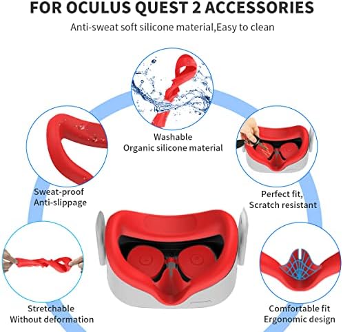 Woocon [3в1] Защитно покритие за предния панел на корпуса за Oculus Quest 2 Аксесоари, Водоустойчива Силиконова Подплата