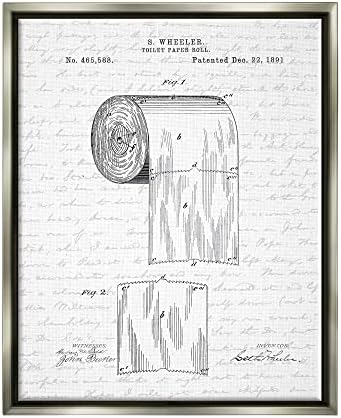 Ролка Тоалетна хартия Stupell Industries Патентова Черно-Бял Дизайн на Баня с Надпис и подплата