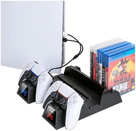 Поставка PS5 за конзолата Playstation 5, Зарядни Устройства за две контролери PS5 с хранилището за 12 мача,