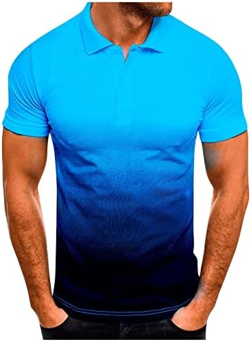 WENKOMG1 Мъжки Градиентные Блузи с Къс ръкав, Тениска копчета, Ежедневни Спортни Ризи За 2022, Модна Тениска L0322