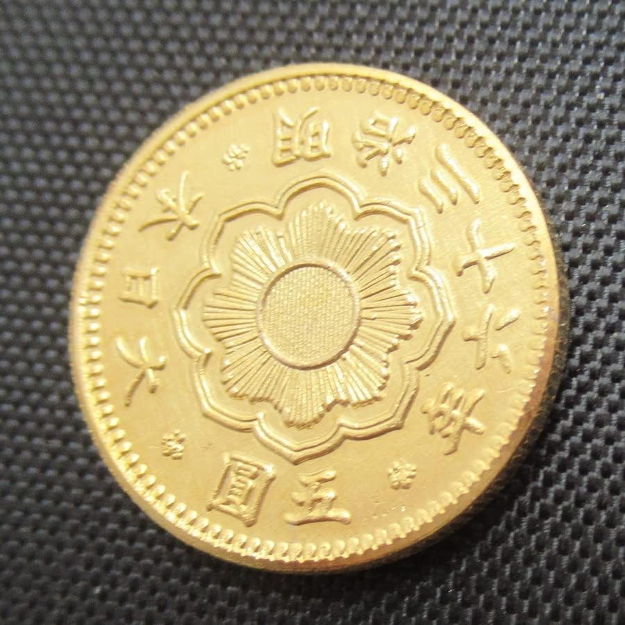 Японска Златна Монета От 5 Юана Мейджи 36 Позлатен Копие на Възпоменателни монети