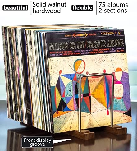Съхранение на грамофонни плочи Optage Audio 75 LP, Държач за плочи от масивно орехово дърво, Вградена поставка за Сцената