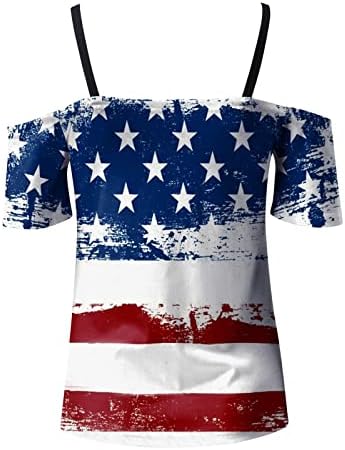 Тениски на 4 юли, Ризи за Жени, Тениска с Къс ръкав и V-Образно деколте, Американското Знаме, Звездите, Райета, Риза с Вратовръзка-Боя,