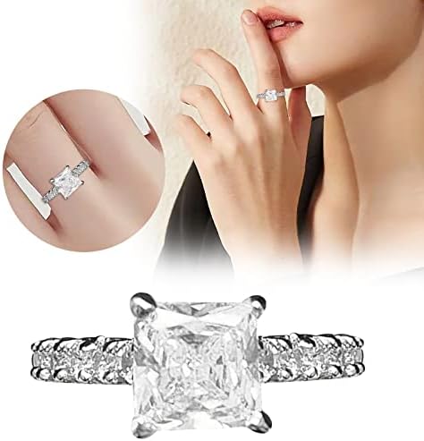 Инкрустированное квадратно диамантен пръстен, бижу, подарък за рожден ден, сватба пръстен за годеж, фини пръстени за