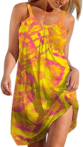 Кратко мини-рокля с Цветен Модел за Жени, Лятна Плажна Рокля, Сарафан, с Кръгло Деколте, Секси дрехи-Тениска,