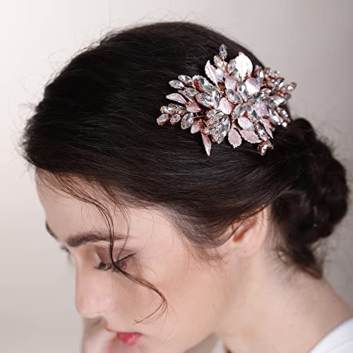 BERYUAN, сватбени кристали, 2 цвете, гребен за коса за булката, женски листа, гребен за коса от листата планински