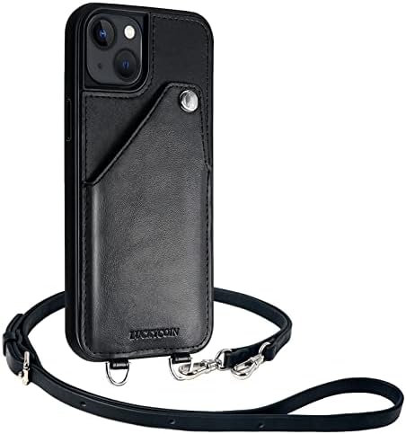 LUCKYCOIN за iPhone 13 Pro Калъф за носене през Рамо с Каишка от Естествена Кожа, Притежателите на Слотовете за