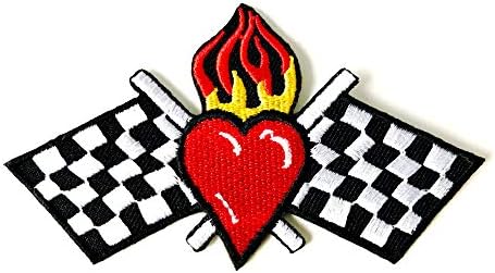 Огнен Пламък, Червено Сърце, Карирани Черно-Бяло Знаме, на Състезателна писта, Байкерская Мотоциклетът Яке, Жилетка,