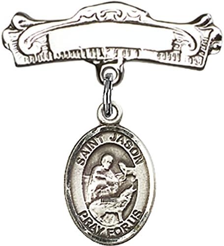 Детски икона от сребро с чар Свети Джейсън и извити полирани игла за икона 7/8 X 7/8 инча