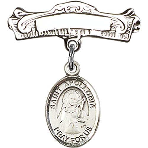 Детски икона от сребро с чар Света Аполония и извити полирани игла за икона 7/8 X 7/8 инча