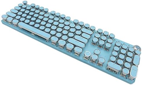 Детска механична клавиатура в ретро стил Steampunk-Синия Ключ-Бяла дръжка с led подсветка Синя клавиатура с