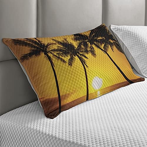 Стеганая Калъфка Ambesonne с Тропически Дизайн, Тропически Залез, Тематични Плаж, Кокосови Палми, Екзотична Почивка,