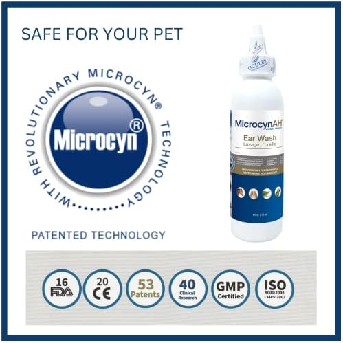 Препарат за измиване на ушите MicrocynAH за кучета, Котки и домашни животни - Препарат за почистване на ушите - Ежедневно
