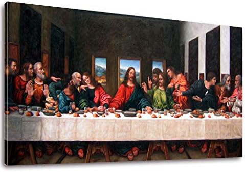 Тайната вечеря от Леонардо Давинчи - Класическата Живопис с Дължина 20 x 40, Принт на Платно, Художествена Работа в Рамката