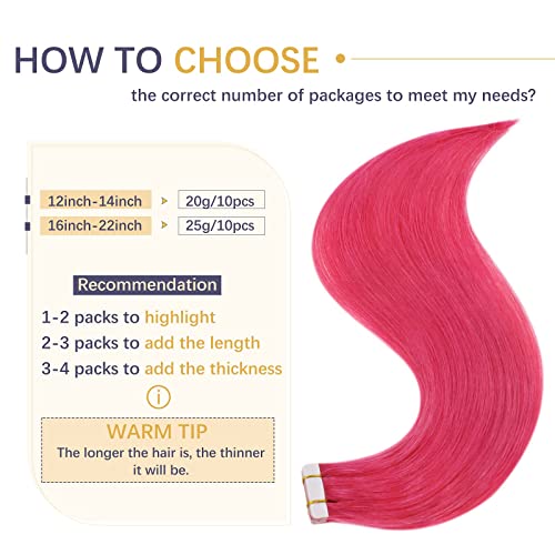 Розови Кичури За Удължаване на Коса от Истински Човешки коси - Лента за Коса Разширения 10шт 25 g и U-Образна форма