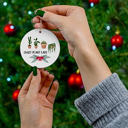 Забавен Подарък с Поговорката за Коледа Crazy Plant Lady Подаръци 2023 Коледно Дърво Украса Кръг