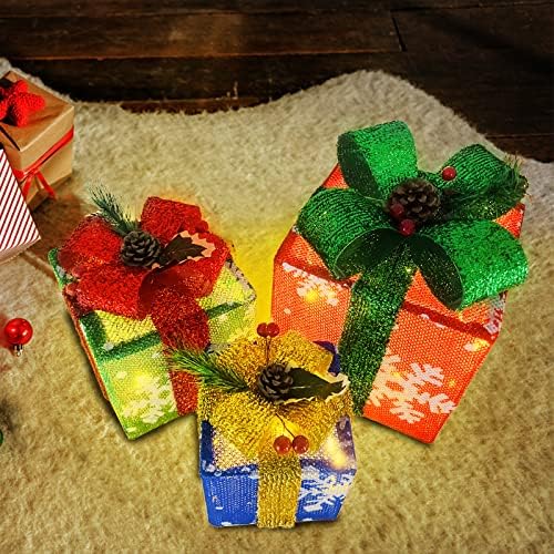OBABA Коледни Подаръчни кутии с Подсветка, Комплект Бижута от 3, 60 led подарък кутии с USB/батерия, 8 Режима на Осветление,