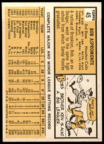 1963 Topps 45 Боб Аспромонте Хюстън Колт 45s (Бейзболна картичка) EX/MT Колт 45s