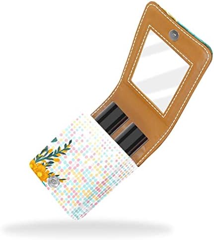 Мини-Калъф за червило с Огледало за Чантата си, Цветна Рамка, с Цветно Цвете, Преносим Калъф за Организация на Притежателя