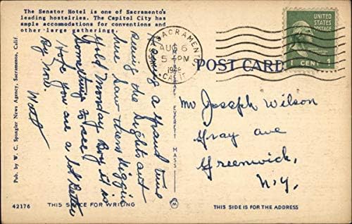 Хотел Senator Сакраменто, Калифорния, КАЛИФОРНИЯ Оригиналната Антични Картичка 1948 г.