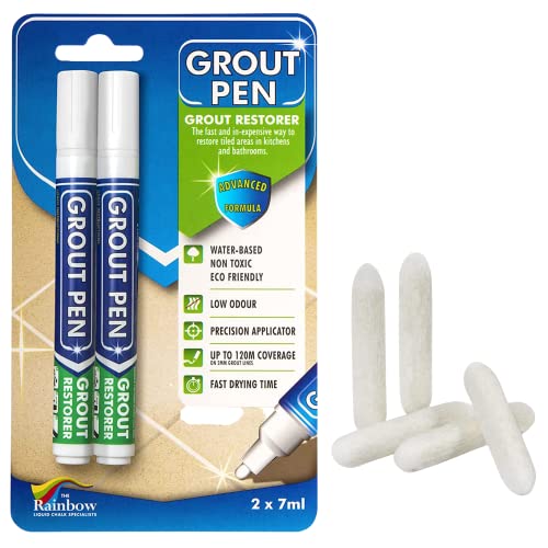 Маркер за фугиране на плочки Grout Pen: 2 опаковки бял на цвят, с 5 и с малко пари сменяеми накрайници (тесни, 5 мм)