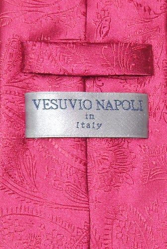Vesuvio Наполи Ярко-Розова вратовръзка с цвят на фуксия с ПЕЙСЛИ и Носна Кърпа В тон Галстуку