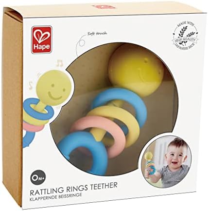 Прорезыватель Hape с гремящими на кръгчета | Подвижна играчка за никнене на млечни зъби и разклащане Тропане за Бебета, Меки