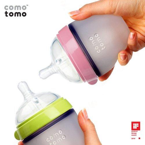 Детска бутилка Comotomo Natural Feel, Зелено-розова, 150 мл (5 грама)