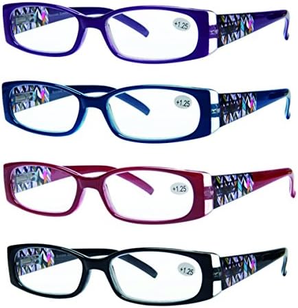 Очила за ЧЕТЕНЕ Success Eyewear, 4 опаковки, Качествени Ридеры, Пружинни Панти, Стилни Дамски слънчеви Очила