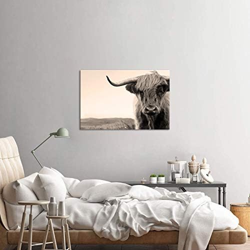 Biuteawal Селскостопанско Животно Платно Стенно Изкуство Високият Крава с Дълги Рога на Картината Печат върху Платно