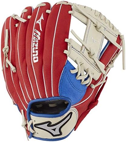 Бейзболни ръкавици Мизуно унисекс-юношеските GPP1100Y3MEC Prospect Series PowerClose, 11 см, за лява ръка, Червен / Кремав/Royal