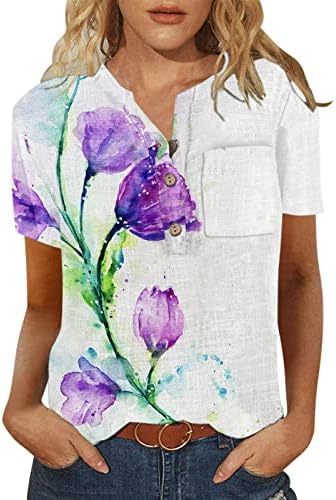 Дамски Летни Блузи, Ризи с Копчета за жени, Блузи с V-образно деколте и Къс Ръкав, Ежедневни Летни Блузи, Работни Тениски