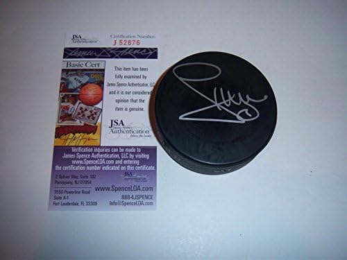 Йохан Хедберг Ню Джърси Дэвилз, Хокейна шайба, с автограф от JSA / coa - за Миене на НХЛ с автограф