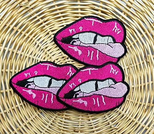 Розови Облизывающие Устните Бродирани Декоративни Кръпки Сладки Дойде Апликация Етикети Устата на Устните